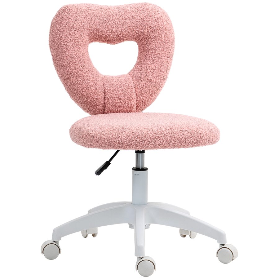 HOMCOM Schreibtischstuhl Bürostuhl Drehbar Homeoffice Stuhl mit Herzförmige Rückenlehne, ohne Armlehne Höhenverstellbarer Teddy-Fleece Schminktisch Stuhl für Arbeitszimmer, Rosa   Aosom von HOMCOM