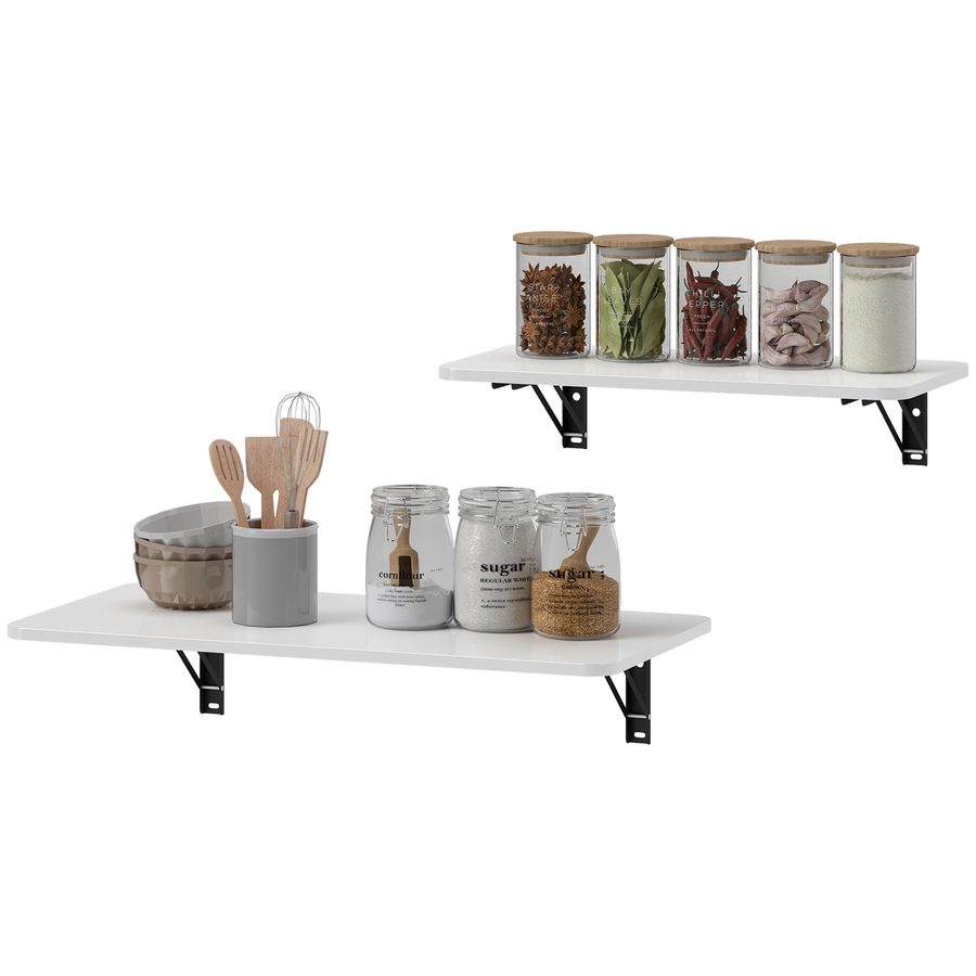 HOMCOM Satz von 2 klappbaren Wandtischen, klappbarer Wandtisch aus Holz, schwebender Schreibtisch, Küchentisch, Esstisch, Büro, Schlafzimmer, hochglänzendes Weiß   Aosom von HOMCOM