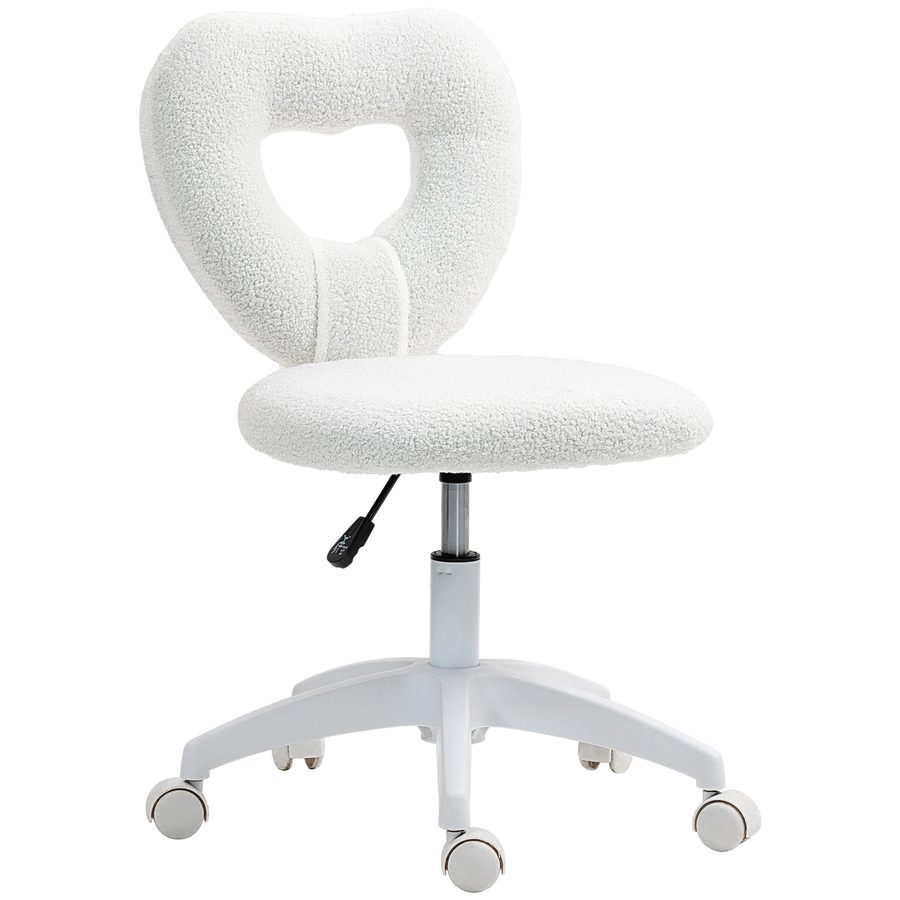 HOMCOM Schreibtischstuhl Bürostuhl Drehbar Homeoffice Stuhl mit Herzförmige Rückenlehne, ohne Armlehne Höhenverstellbarer Teddy-Fleece Schminktisch Stuhl für Arbeitszimmer, Weiß   Aosom von HOMCOM