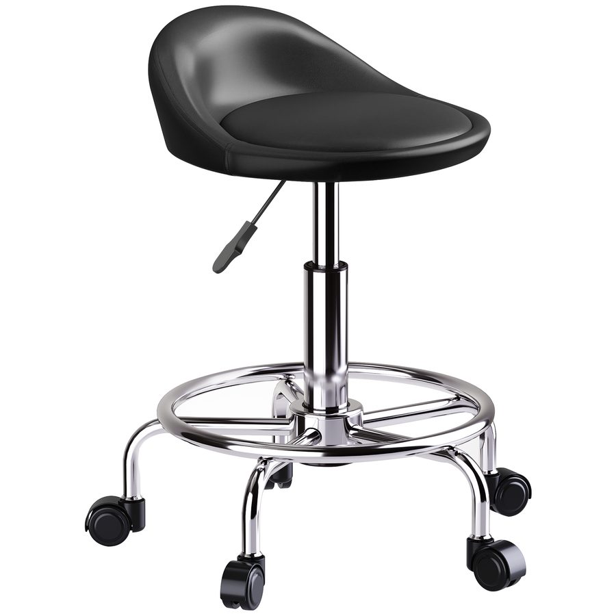 HOMCOM Rollhocker höhenverstellbar mit Rückenlehne Drehhocker 59-75 cm Arbeitshocker 360° drehbar Hocker Bürohocker für Büro Salon Massage Spa Schwarz   Aosom von HOMCOM