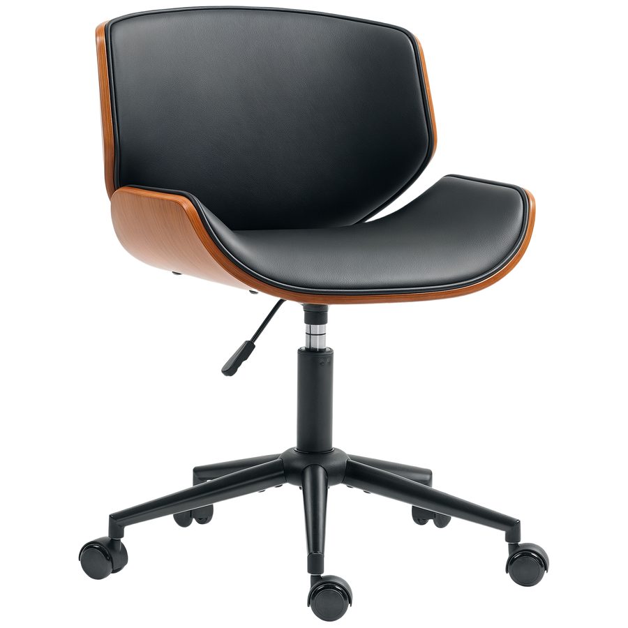 HOMCOM Homeoffice Stuhl Schreibtischstuhl aus Kunstleder höhenverstellbar Drehstuhl Schminkstuhl Bürostuhl bis 135 kg belastbar, für Arbeitszimmer, Schlafzimmer Schwarz+Walnussbraun   Aosom von HOMCOM