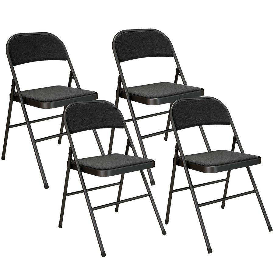 HOMCOM 4er-Set Klappstühle, Tragbare Bürostuhl mit Kissen, Leinenoptik, Stahlbeine, Faltstuhl für Büro Empfang Wartezimmer, Schwarz   Aosom von HOMCOM