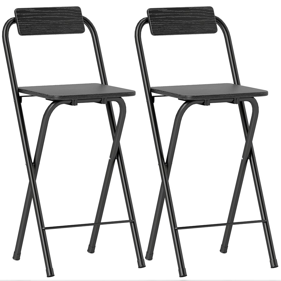 HOMCOM Set aus 2 klappbaren Barhockern, Barstühlen, Hochstühlen mit Rückenlehne und Fußstütze, Stahlgestell, 87 cm hoch, schwarz   Aosom von HOMCOM