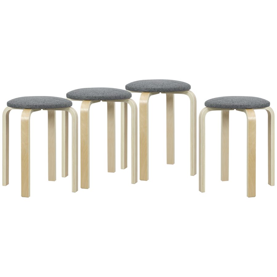 HOMCOM 4er Set Esszimmerhocker Stapelhocker Runde Hocker, Küchenhocker mit Leinenoptik, Polsterhocker für Esszimmer, Wohnzimmer, Küche, Grau   Aosom von HOMCOM