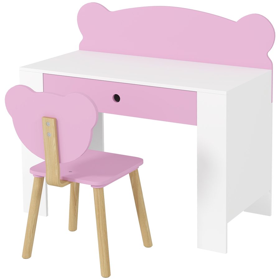 AIYAPLAY Kinder Schreibtisch-Set mit Stuhl, Tisch mit Schublade und Bärenrückenlehne, Alter 3-8 Jahre, Rosa   Aosom von AIYAPLAY