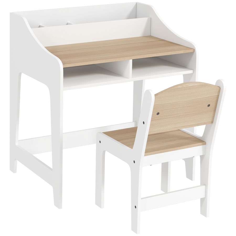 AIYAPLAY Kinderschreibtisch Set Kinder Schreibtisch und Stuhl Schülerschreibtisch mit 5 Fächern Kindertisch Jugendschreibtisch für Jungs & Mädchen Natur   Aosom von AIYAPLAY