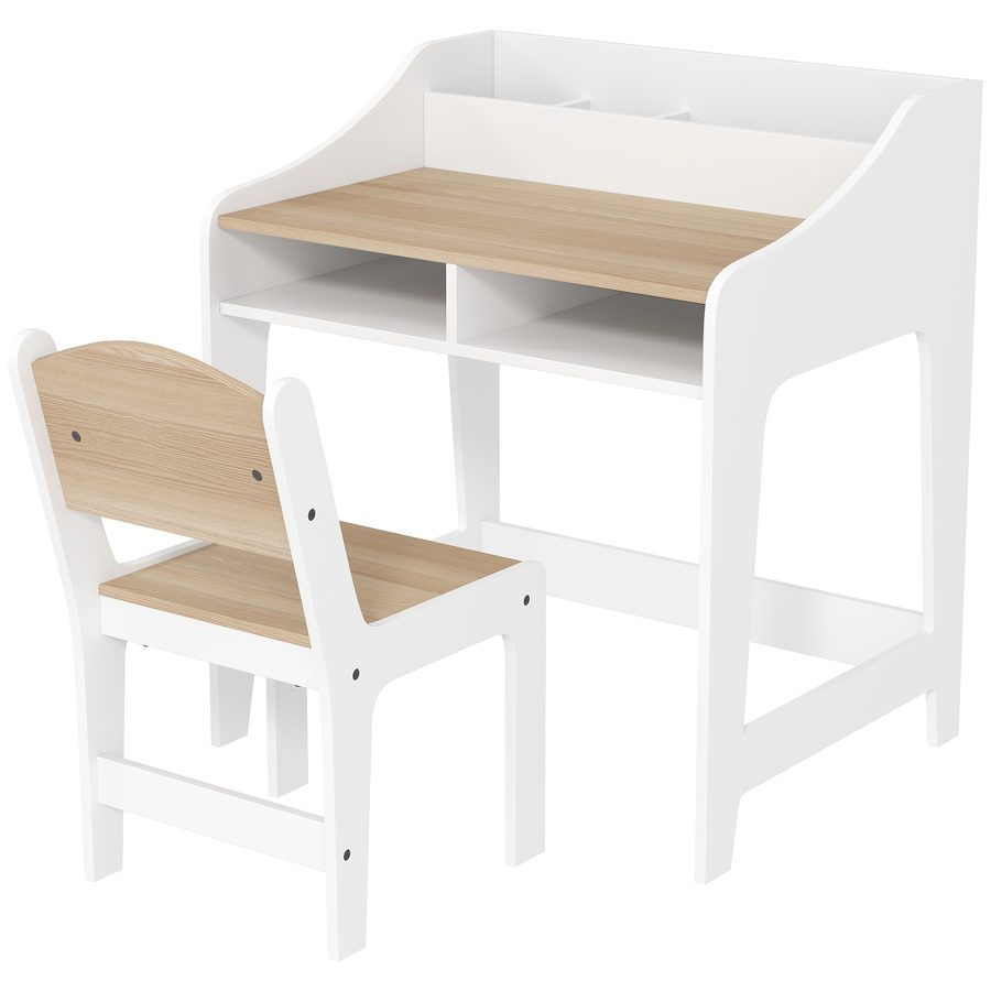 AIYAPLAY Kinder Schreibtisch- und Stuhlset für Kinder im Alter von 3 bis 8 Jahren, Schreibtisch für Jungen und Mädchen mit Stuhl, offenen Fächern und Regalen, für Schlafzimmer, Spielzimmer, Kindertagesstätte, Naturholzoptik   Aosom von AIYAPLAY