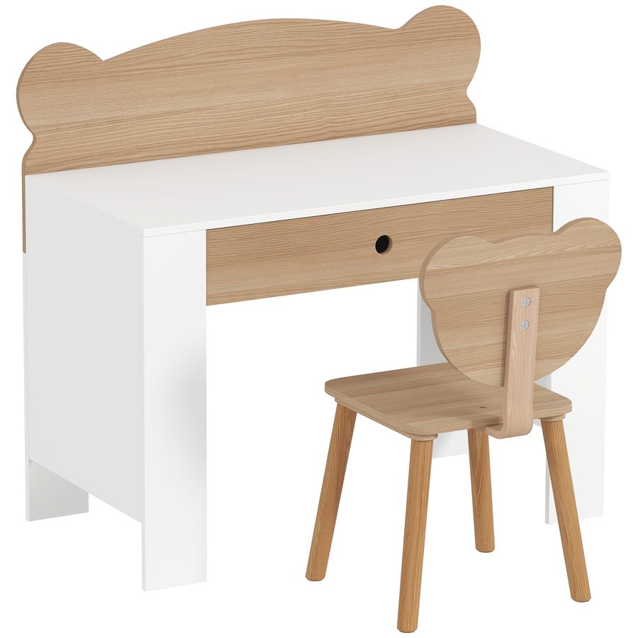 AIYAPLAY Kinderschreibtisch Set mit Tischplatte & Schublade Kinder Schreibtisch und Stuhl mit Bärenform Schülerschreibtisch Kindertisch Jugendschreibtisch für Jungs & Mädchen Naturholz   Aosom von AIYAPLAY