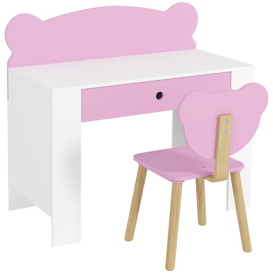 AIYAPLAY Kinderschreibtisch Set mit Tischplatte & Schublade Kinder Schreibtisch und Stuhl mit Bärenform Schülerschreibtisch Kindertisch Jugendschreibtisch für Jungs & Mädchen Rosa   Aosom von AIYAPLAY