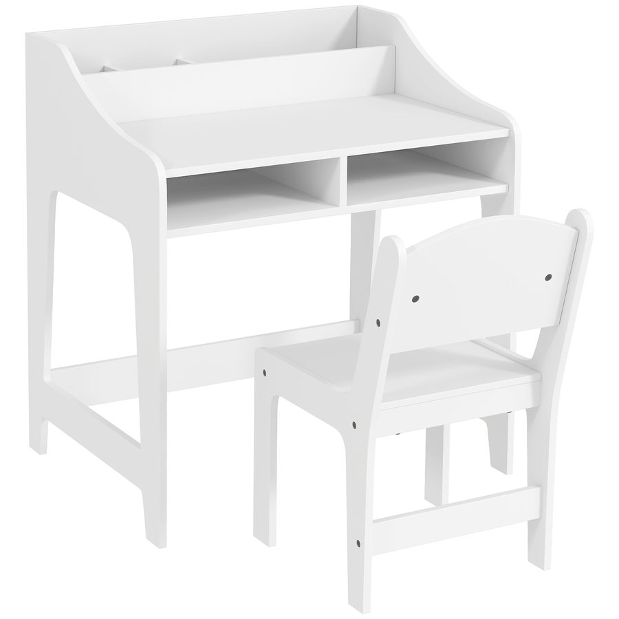 AIYAPLAY Schreibtisch- und Stuhl-Set für Kinder 3 bis 8 Jahre, Kinderschreibtisch für Jungen und Mädchen mit Stuhl, Fächer und offenen Regalen, für Schlafzimmer, Spielzimmer, Kita, weiß   Aosom von AIYAPLAY