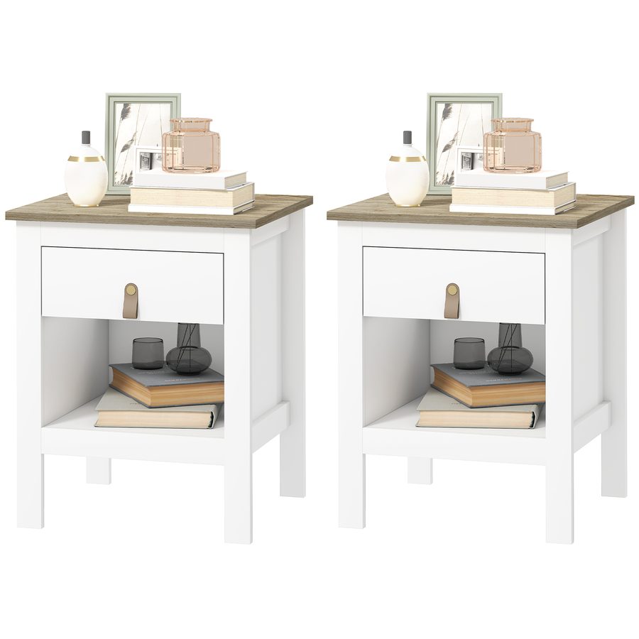 HOMCOM 2er Set Nachttisch Beistelltisch mit Schublade und offenem Fach, moderner Stil für Schlafzimmer, Wohnzimmer, 45 x 40 x 55 cm, weiß   Aosom von HOMCOM