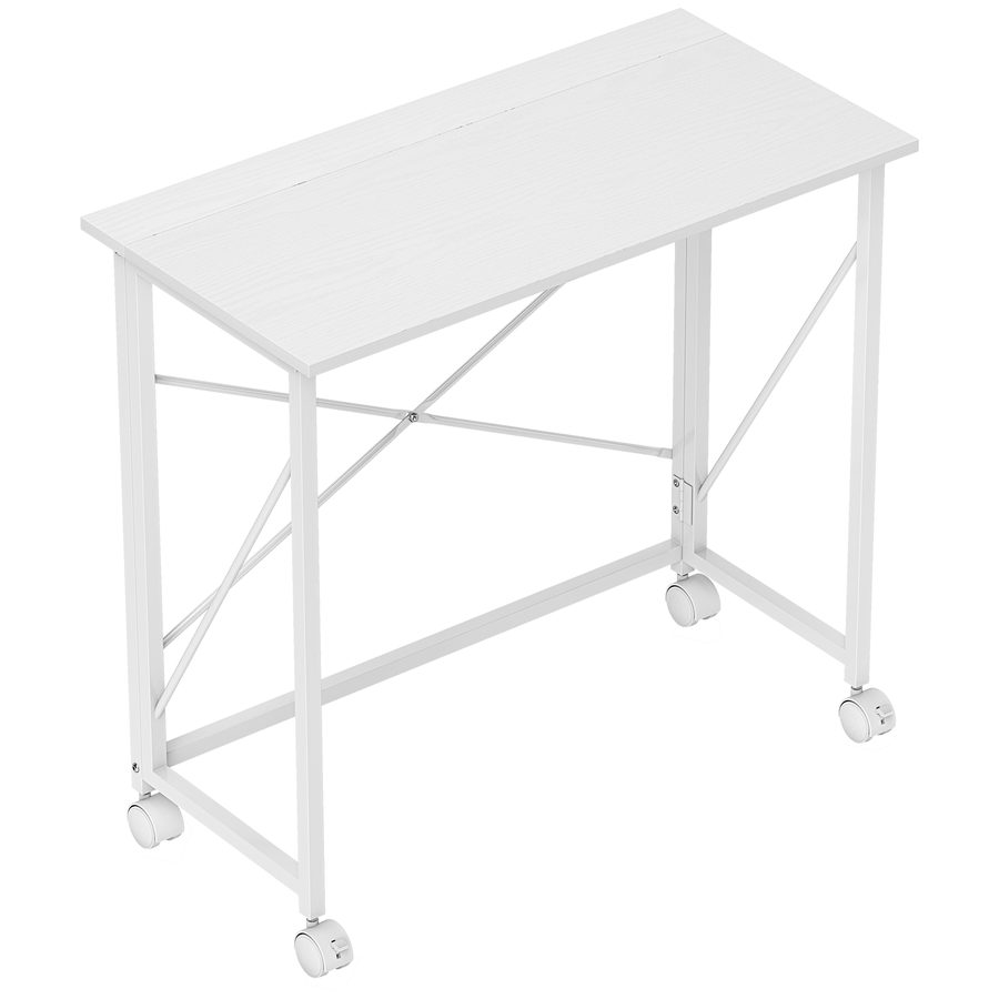 HOMCOM Schreibtisch Computertisch mit Rollen Faltbarer Bürotisch im modernem Design mit Stahlgestell für Arbeitszimmer Schlafzimmer Home Office, 80 x 40 x 75 cm Weiß   Aosom von HOMCOM