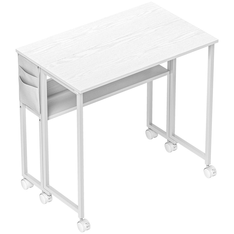 HOMCOM Schreibtisch Klappbar Kleiner 80 cm Klappschreibtisch mit Rollen Platzsparend Computertisch mit Regal, Aufbewahrungstasche, für Home Office, Weiß   Aosom von HOMCOM