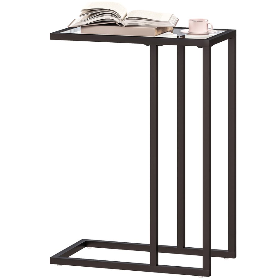 HOMCOM Beistelltisch, C-förmiger Sofatisch mit gehärteter Glasplatte, Stahlrahmen, Couchtisch für Wohnzimmer, Schlafzimmer, 46 x 25 x 63,5 cm, Schwarz   Aosom von HOMCOM