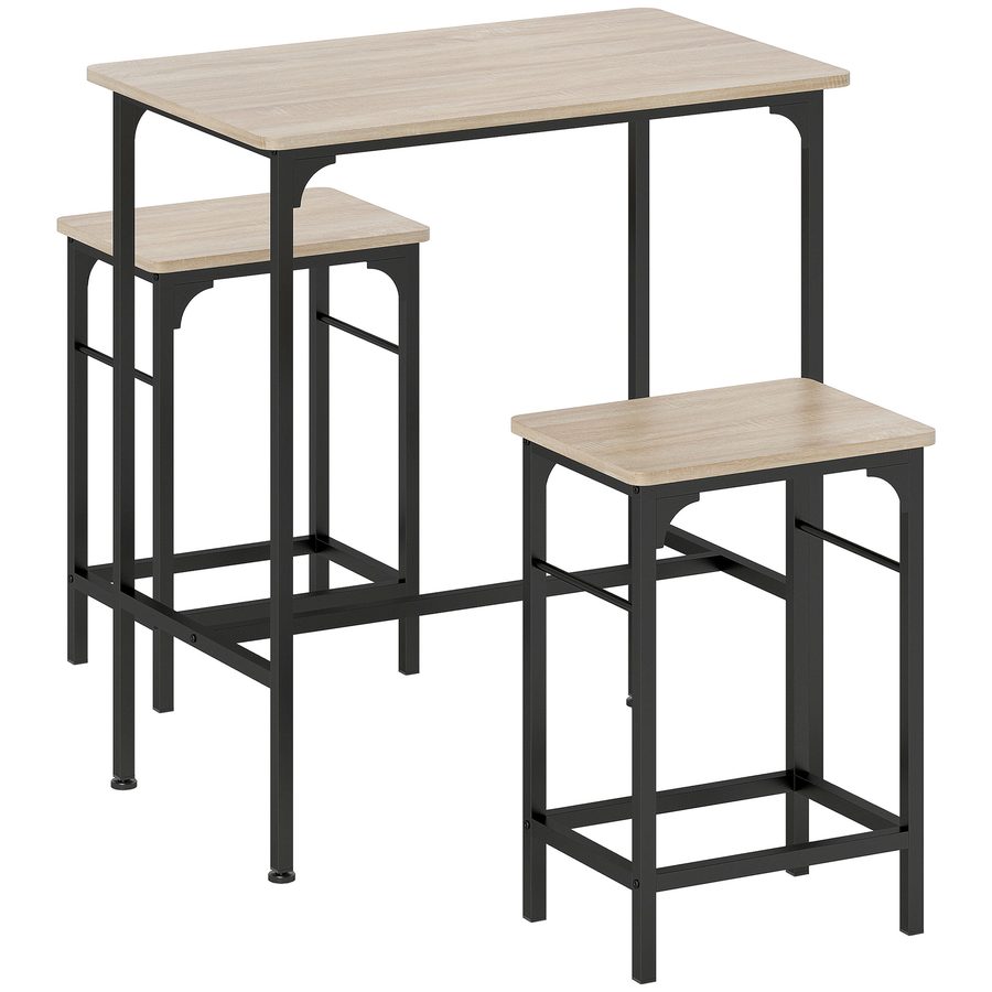 HOMCOM Bartisch Set Bartisch mit Barhocker-Set Esstisch mit 2 Stühlen mit Rutschfestem Fußpolster Küchentisch für Esszimmer, Küche, Naturholz   Aosom von HOMCOM