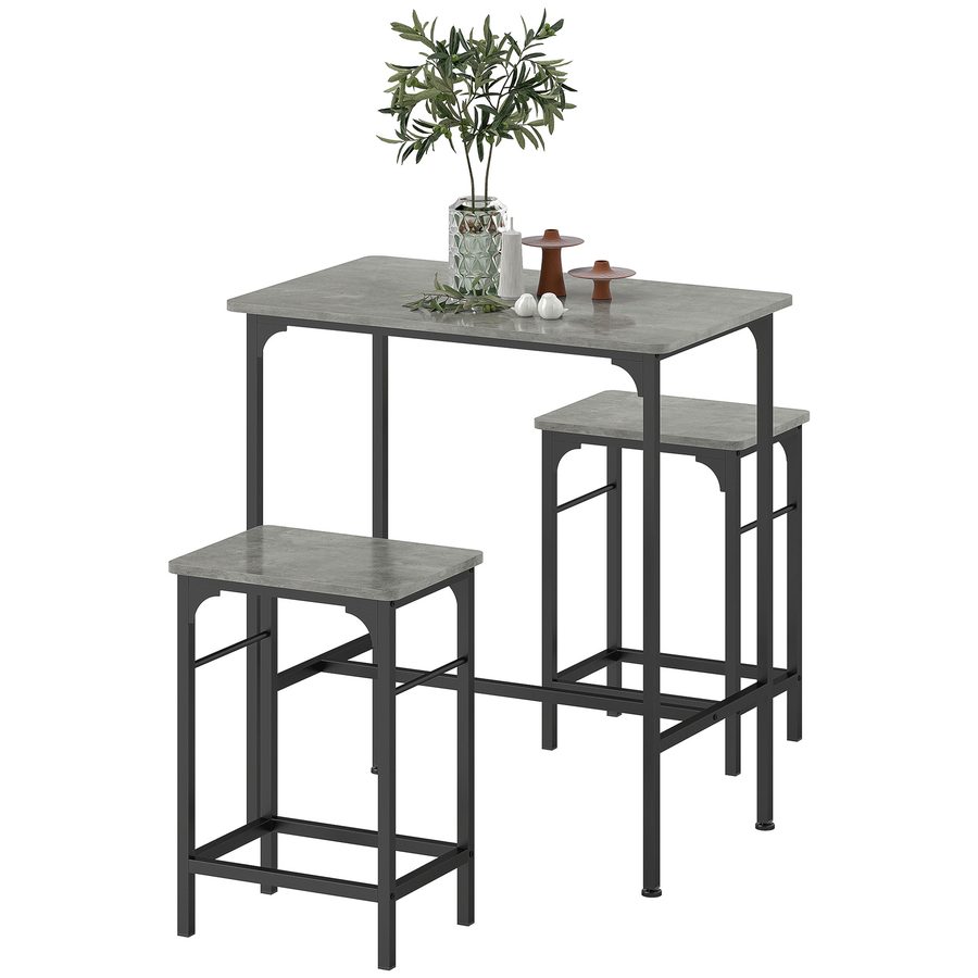 HOMCOM Bartisch Set Bartisch mit Barhocker-Set Esstisch mit 2 Stühlen mit Rutschfestem Fußpolster Küchentisch für Esszimmer, Küche, Grau   Aosom von HOMCOM