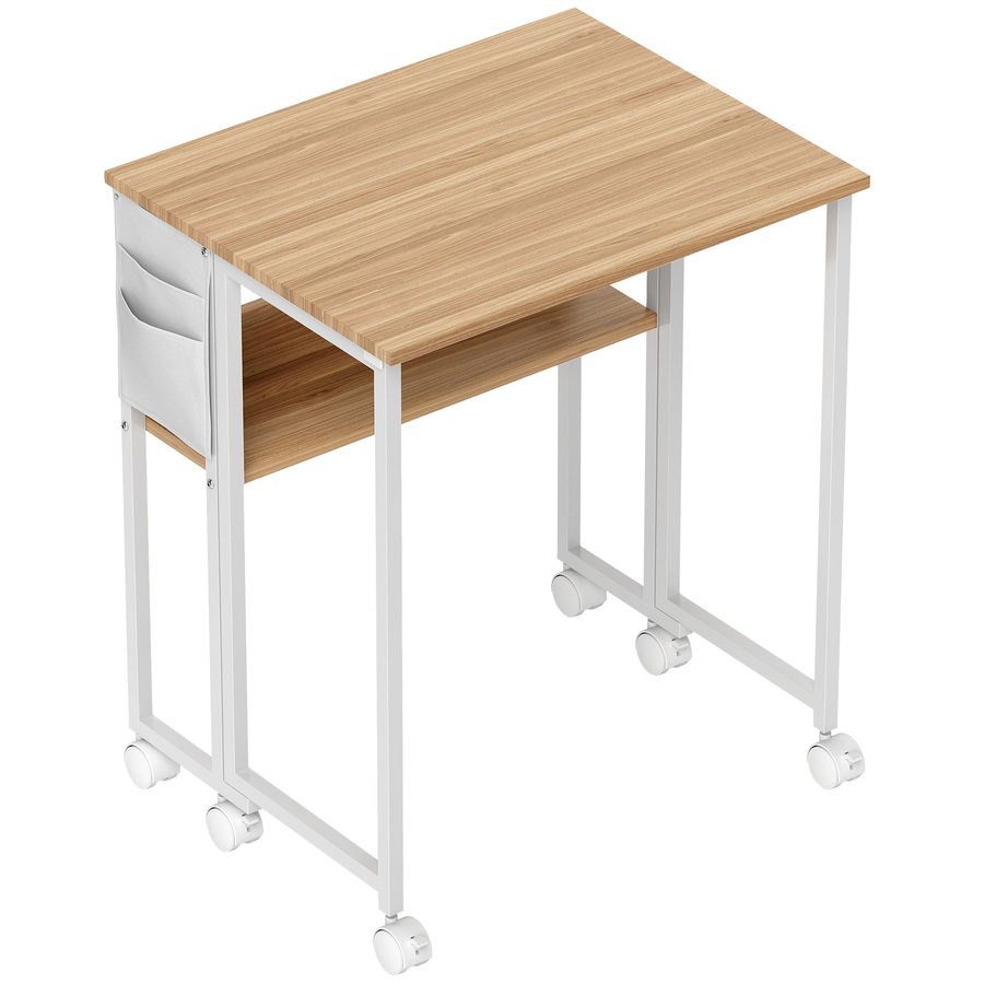 HOMCOM Schreibtisch Klappbar Kleiner 63 cm Klappschreibtisch mit Rollen Platzsparend Computertisch mit Regal, Aufbewahrungstasche, für Home Office, Natur   Aosom von HOMCOM