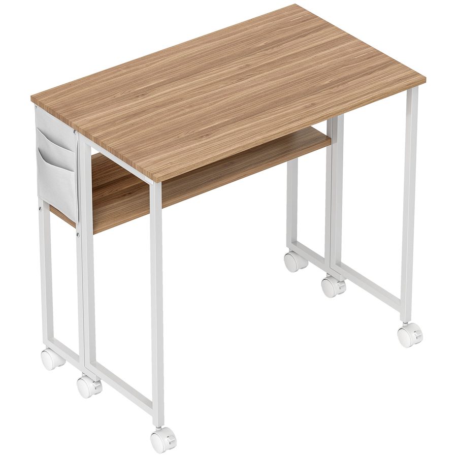 HOMCOM Schreibtisch Klappbar Kleiner 80 cm Klappschreibtisch mit Rollen Platzsparend Computertisch mit Regal, Aufbewahrungstasche, für Home Office, Natur   Aosom von HOMCOM
