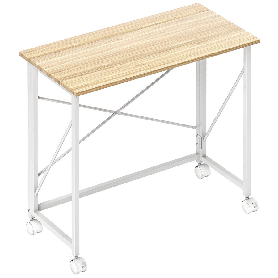 HOMCOM Schreibtisch Klappbar Kleiner 80 cm Klappschreibtisch mit Rollen Platzsparend Computertisch für Home Office, Natur   Aosom von HOMCOM
