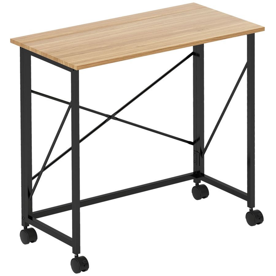 HOMCOM Schreibtisch Klappbar Kleiner 80 cm Klappschreibtisch mit Rollen Platzsparend Computertisch für Home Office, Eiche   Aosom von HOMCOM
