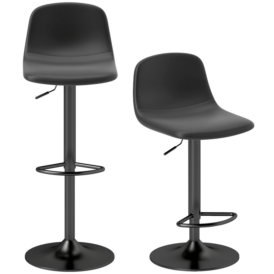 HOMCOM Barhocker 2er Set Höhenverstellbar Drehbar Barstuhl Tresenhocker mit Rückenlehne und Fußstütze, Rutschfest Hocker, Kunstleder, Schwarz   Aosom von HOMCOM