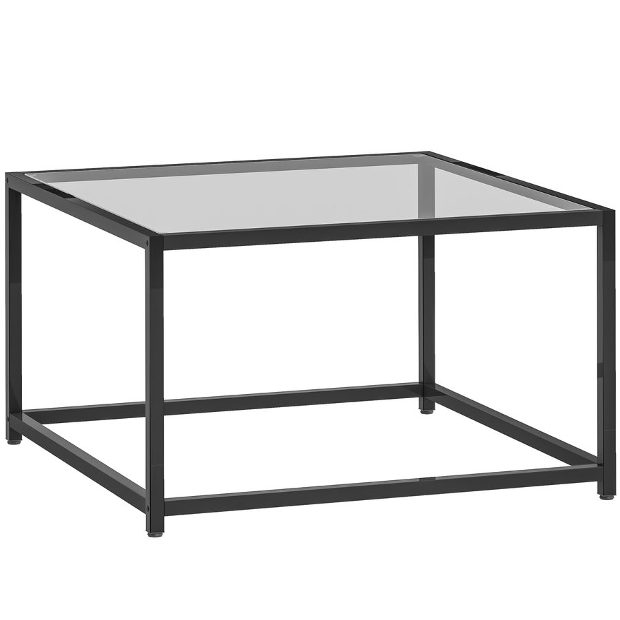 HOMCOM Beistelltisch Quadratisch Nachttisch mit Hartglas-Tischplatte, Couchtisch mit Beinen aus Stahl, Wohnzimmertisch Sofatisch Kaffeetisch für Wohnzimmer Schlafzimmer 68 x 68 x 39 cm Schwarz   Aosom von HOMCOM