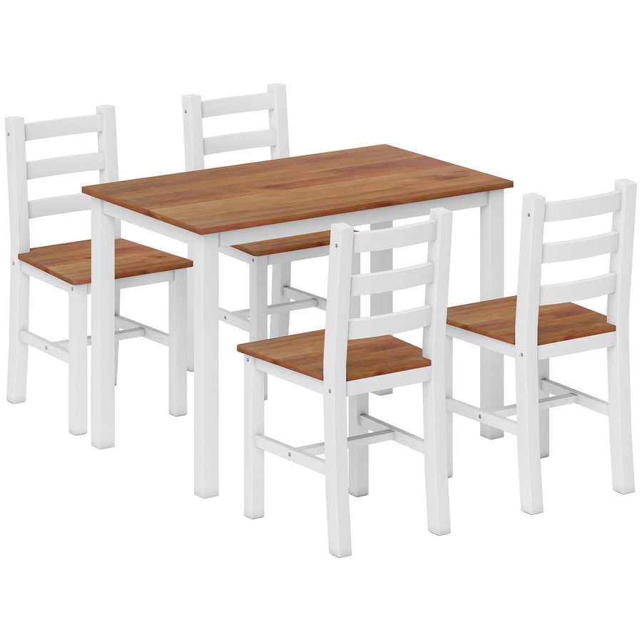 HOMCOM Essgruppe Esstisch mit 4 Stühlen Platzsparend Esszimmergruppe Sitzgruppe aus Kiefernholz Rechteckig Küchentisch für Esszimmer, Küche, Braun+Weiß   Aosom von HOMCOM