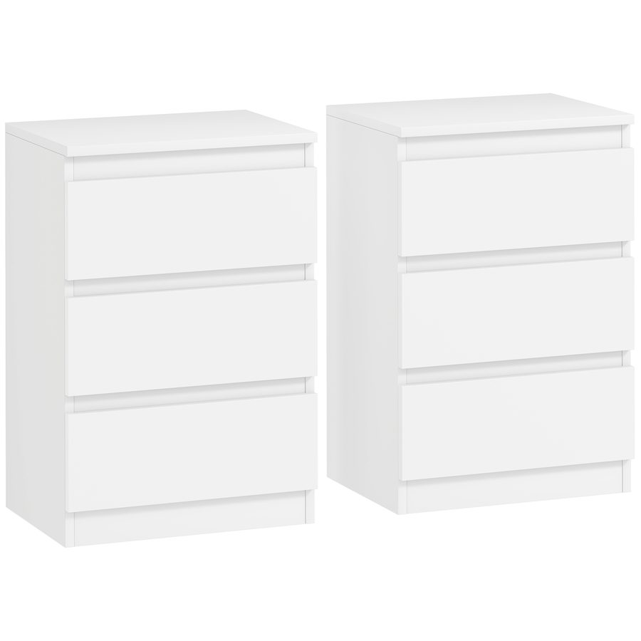HOMCOM Nachttisch, 2er Set Beistelltisch mit 3 Schubladen, Nachtschrank, Nachtkommode für Schlafzimmer, Wohnzimmer, 40 x 30 x 59,5 cm, Weiß   Aosom von HOMCOM