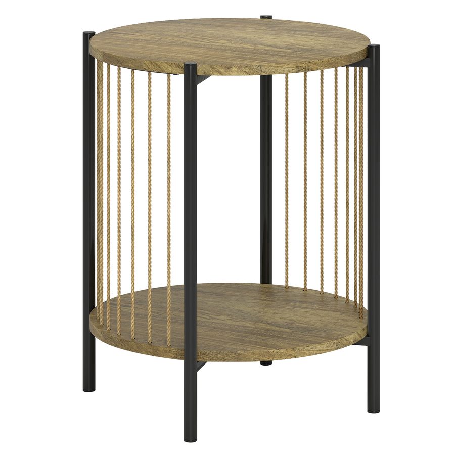HOMCOM Runder Beistelltisch mit 2 Ebenen, Bohemienstil mit Stahlkonstruktion für Wohnzimmer Schlafzimmer 43,5x43,5x51 cm Natur   Aosom von HOMCOM