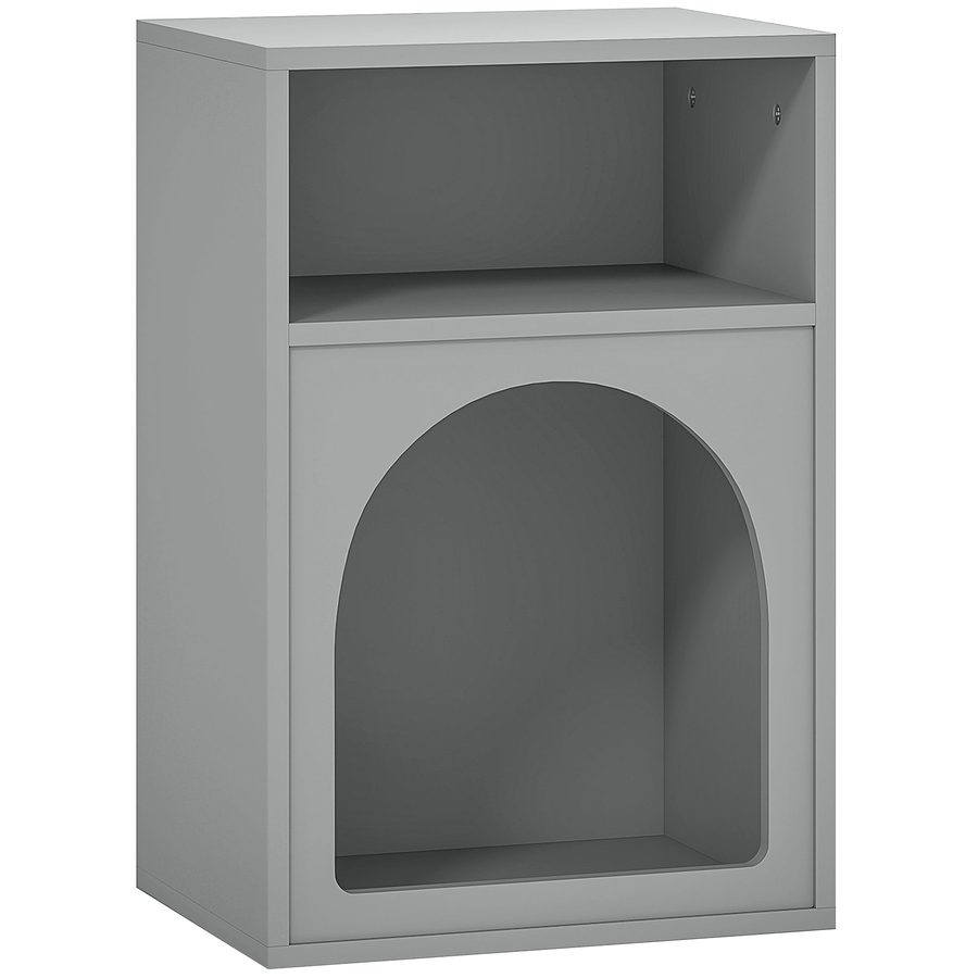 HOMCOM Moderner Nachttisch Schmaler Nachttisch mit 2 offenen Fächern Bogenförmiges Design Beistelltisch für Wohnzimmer Schlafzimmer 40x30x60 cm Grau   Aosom von HOMCOM