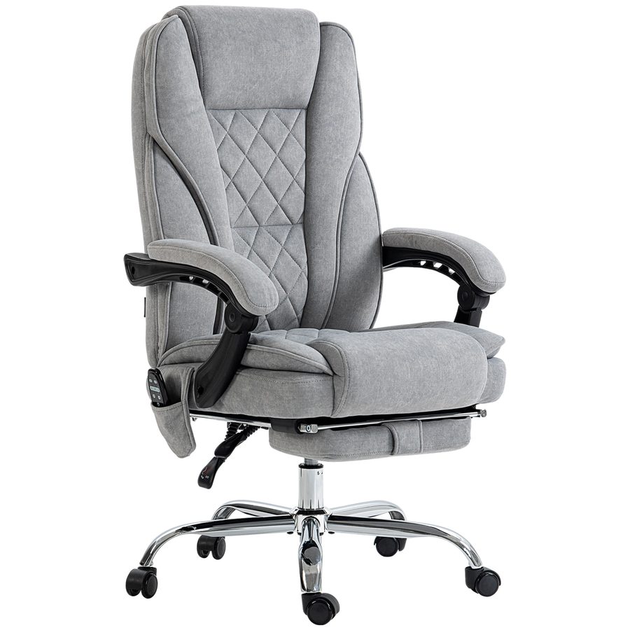 Vinsetto Bürostuhl mit Vibrtationsmassage, Ergonomischer Schreibtischstuhl mit Liegefunktion, Heizung, Höhenverstellbarer Drehstuhl mit Fußstütze, Fernbedienung, Seitentasche, Grau   Aosom von Vinsetto