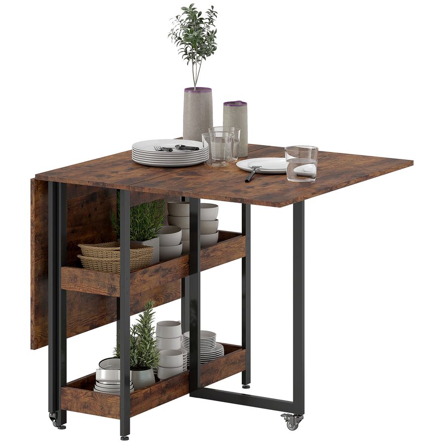 HOMCOM Esstisch Klappbar Küchentisch für 2-4 Personen mit 2 Offenen Ablagen, Mobiler Esszimmertisch Klapptisch für Kleine Räume, Esszimmer, Küche 133,4 x 80 x 75 cm Rustikal-Braun   Aosom von HOMCOM