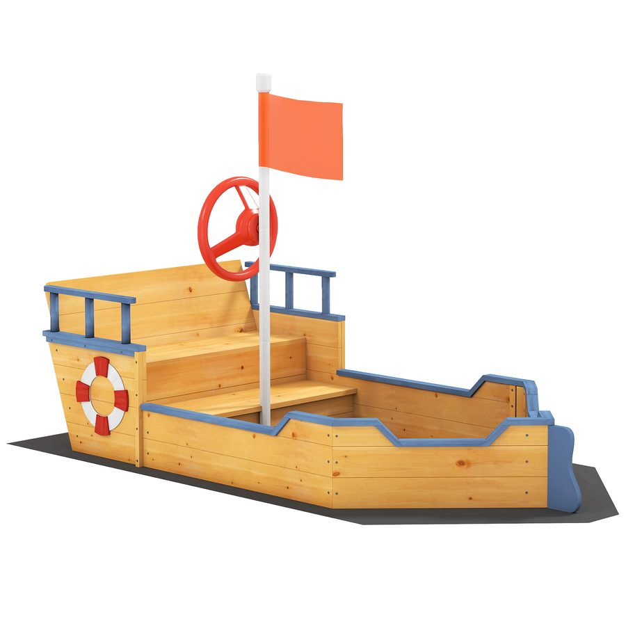 Outsunny Sandkasten Schaufel Sandkasten Sandkasten Schiff aus Tannenholz Segelschiff Piratenschiff Design groß für Kinder 3-6 Jahre Natur   Aosom von Outsunny