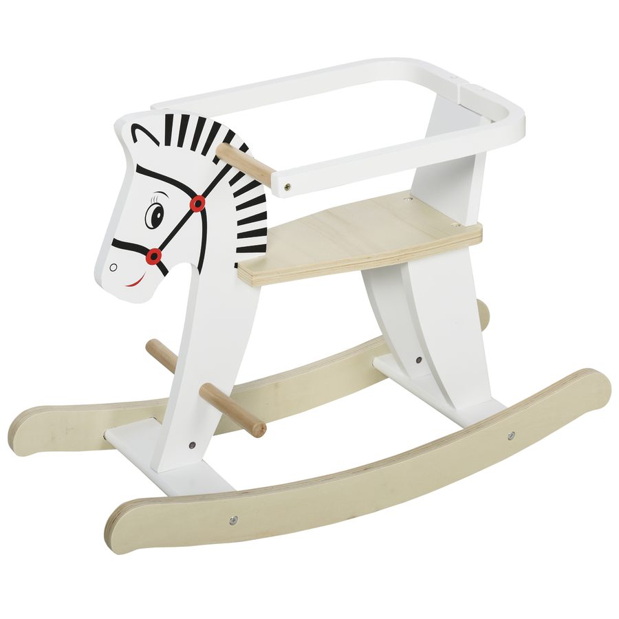 HOMCOM Kinder Schaukelpferd Holz Schaukeltier für 1-3 Jahre mit Haltegriffen, 68 x 26,5 x 48 cm, weißes Design für sicheres Spielen   Aosom.de von HOMCOM