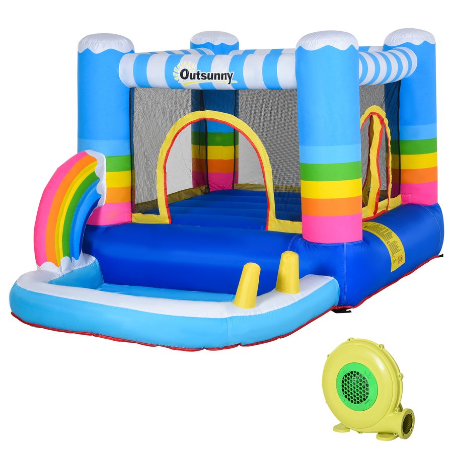 Outsunny Hüpfburg mit Rutsche und Gebläse, aufblasbare Wasserrutsche für 3 Kinder, Garten Springburg für 3-8 Jahre, mehrfarbig   Aosom.de von Outsunny