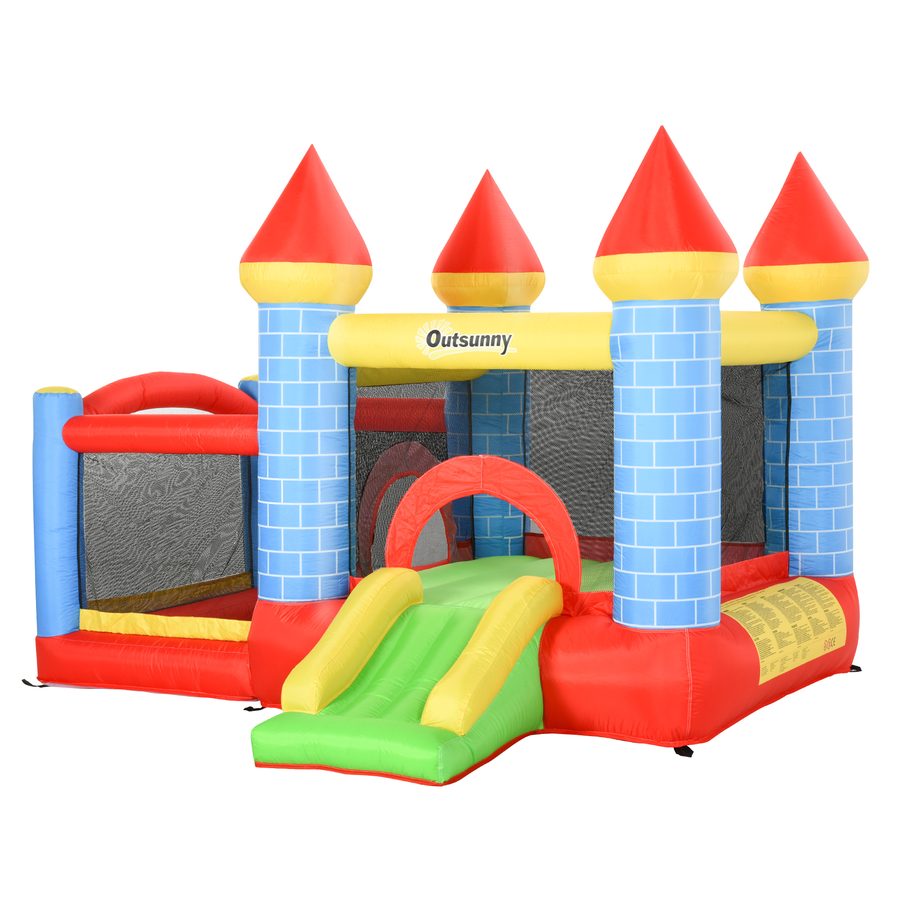 Outsunny Hüpfburg mit Gebläse Rutsche Pool aufblasbare Spielburg für 3 Kinder Oxford-Gewebe Polyester rot-blau-grün für Kinder 3-8 Jahre   Aosom.de von Outsunny