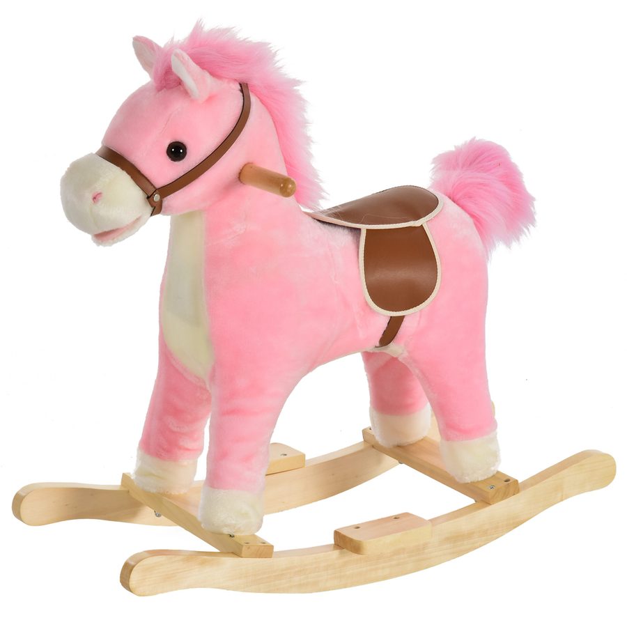 HOMCOM Schaukelpferd Rosa Plüsch-Schaukeltier mit Tiergeräuschen für Kinder 36-72 Monate 65x32,5x61 cm Spielzeug   Aosom.de von HOMCOM