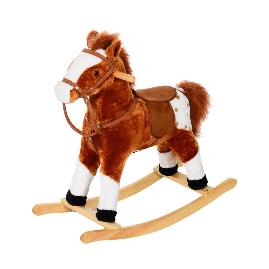 HOMCOM Schaukelpferd ab 3 Jahre Schaukeltier Spielzeug Wiehern Braun 74x28x65cm für Kinder   Aosom.de von HOMCOM