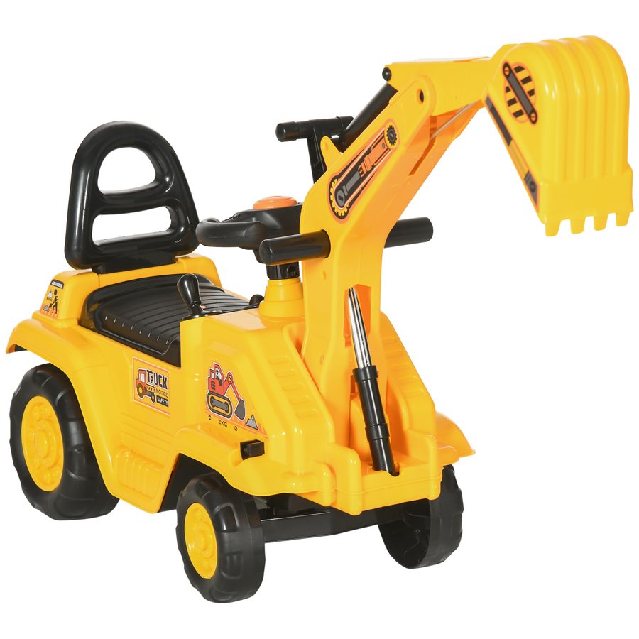 HOMCOM Sitz-Bagger für Kinder mit Schaufel und Stauraum, Spielbagger aus PP und ABS mit Hupe, Lenkrad, 18-48 Monate, 87x28x58 cm, Gelb   Aosom von HOMCOM
