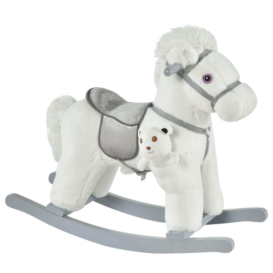 HOMCOM Kinder Schaukelpferd Baby Schaukeltier mit Tiergeräusche Spielzeug Haltegriffe für 18-36 Monate Plüsch Weiß 65 x 26 x 55 cm   Aosom von HOMCOM