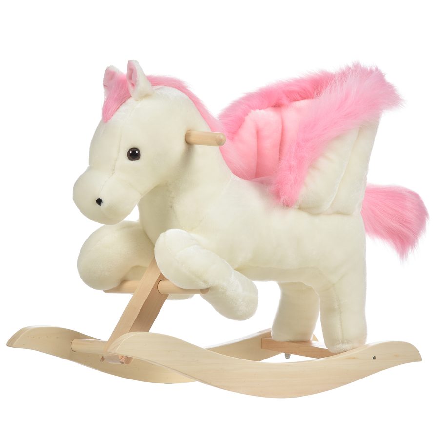 HOMCOM Kinder Schaukelpferd Baby Schaukeltier mit Geräuschen Haltegriffe für 18-36 Monate Plüsch Weiß Rosa 70x28x57 cm   Aosom.de von HOMCOM