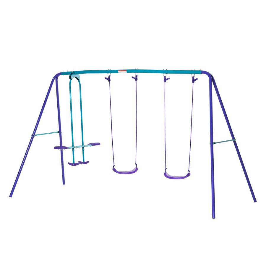 Outsunny Schaukelgestell für den Außenbereich 3-in-1 mit 1 Doppelschaukel und 2 Schaukelsitzen, Outdoor-Schaukel für Kinder aus Metall, höhenverstellbar, Tragkraft 180 kg, für Kinder ab 3 Jahren, violett   Aosom von Outsunny