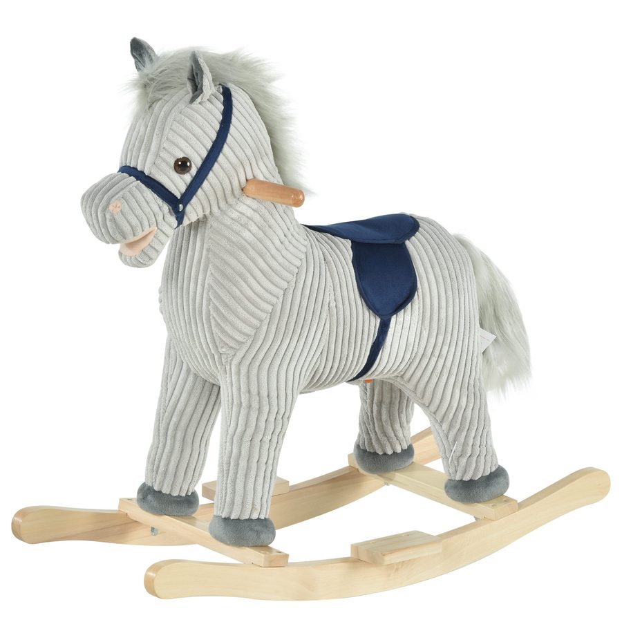 HOMCOM Kinder Schaukelpferd Baby Schaukeltier Pferd mit Tiergeräusche Spielzeug Haltegriffe für 36-72 Monate Plüsch Grau 73 x 35 x 64 cm   Aosom von HOMCOM