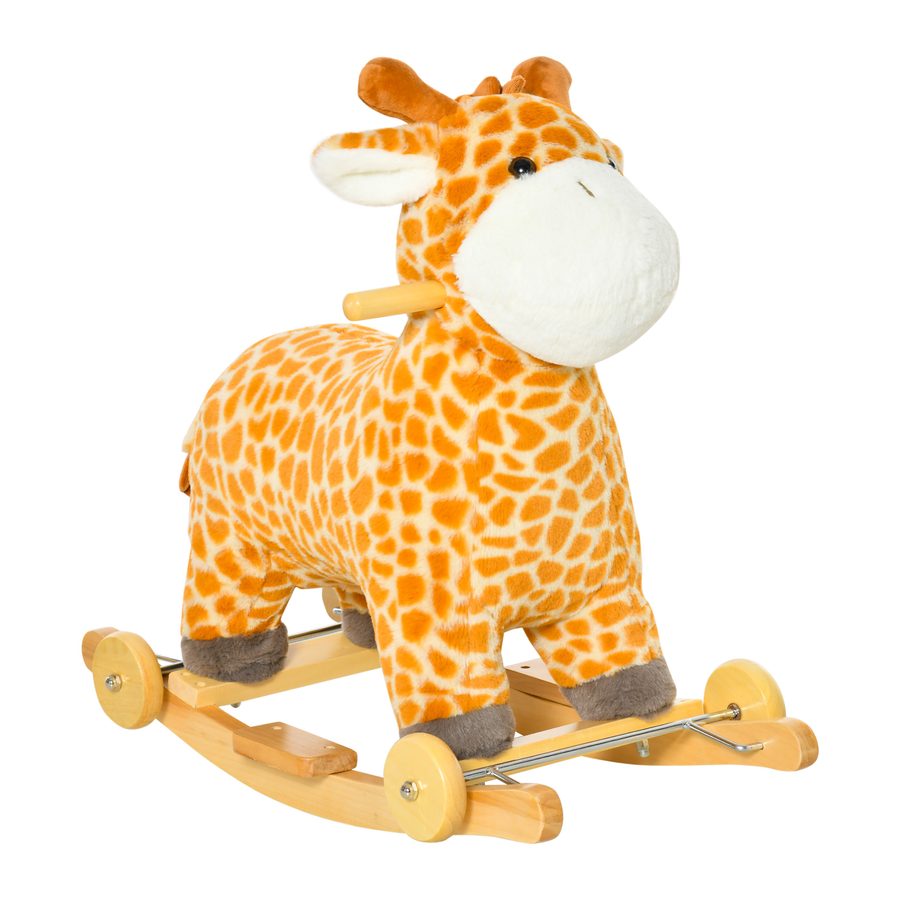 HOMCOM 2-IN-1 Schaukelpferd mit Rädern Gelb umwandelbares Plüsch-Spielzeug 63x38x63cm für Kinder   Aosom.de von HOMCOM