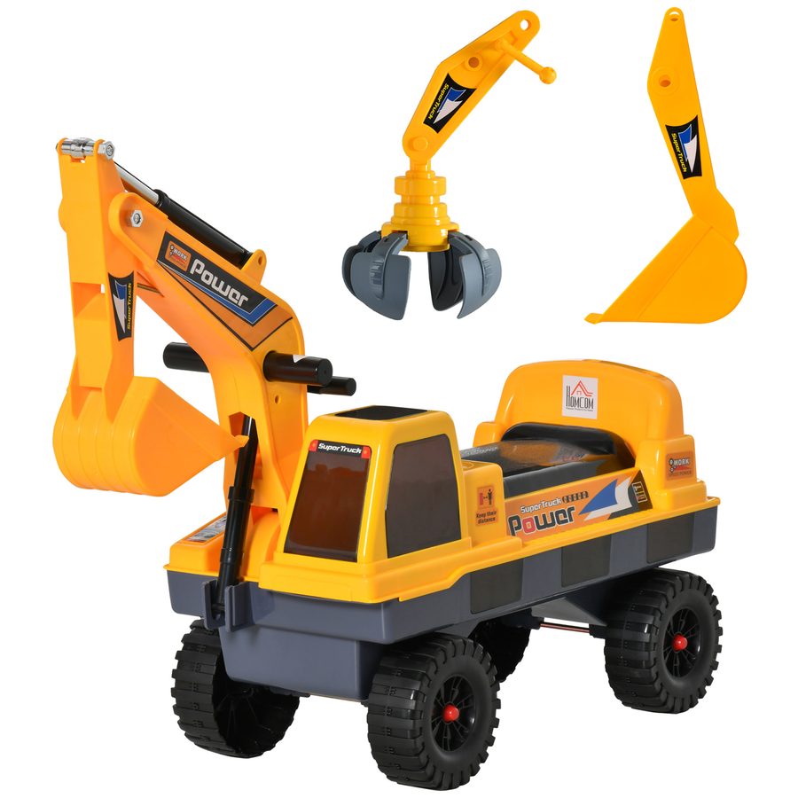 HOMCOM Kindertraktor Baggerlader 2-3 Jahre Pelleteuse mit beweglichem Arm und Greifer, Licht- und Soundeffekte PP Gelb   Aosom von HOMCOM
