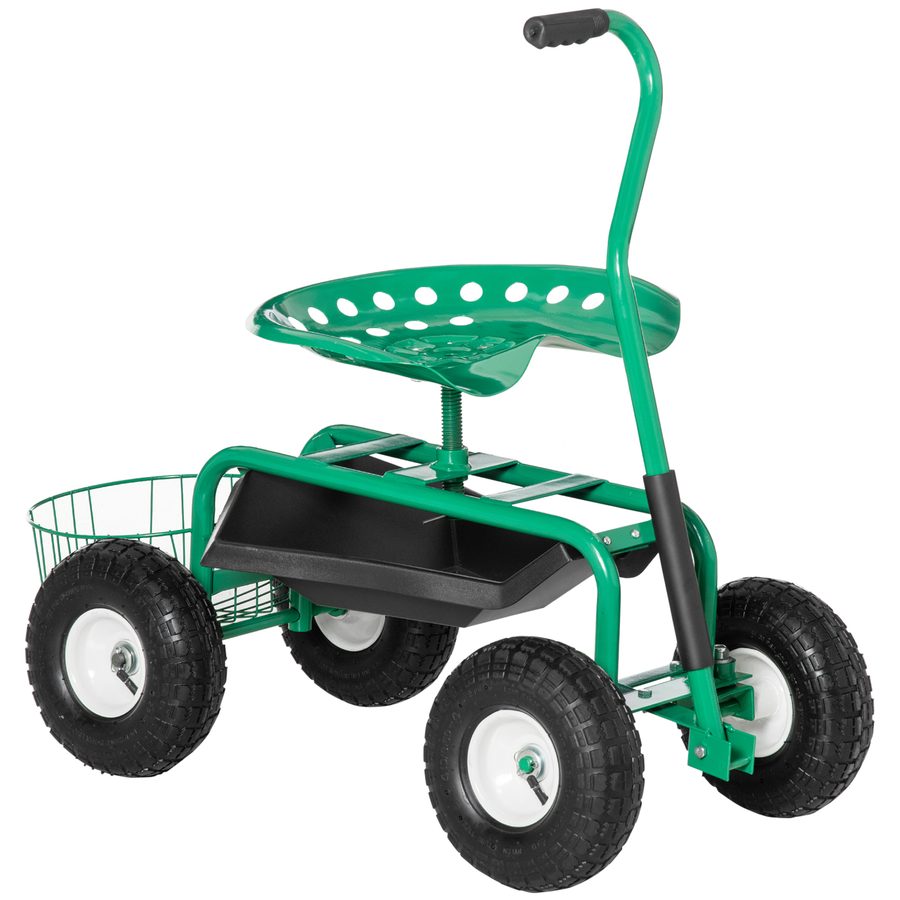 Outsunny Garten Rollsitz höhenverstellbar, fahrbarer Gartensitz, Rollhocker Gartensitz, Grün, 81 x 44,5 x 46-59 cm   Aosom.de von Outsunny
