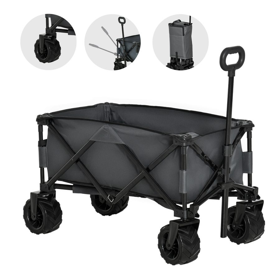 Outsunny Bollerwagen faltbarer Handwagen 360° Gartenwagen mit Teleskopgriff bis 20 kg verstellbare Griffhöhe für Ausflüge & Garten   Aosom.de von Outsunny