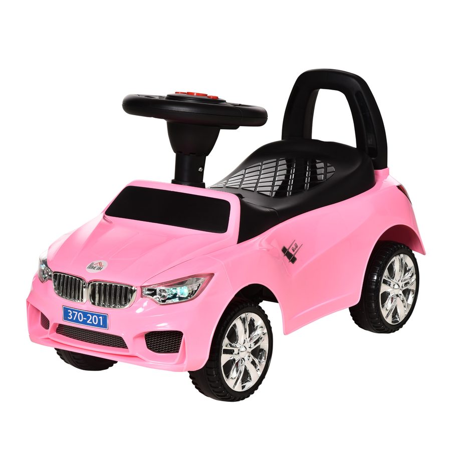 HOMCOM Kinder Rutschfahrzeug mit Lenkrad, Scheinwerfern und integrierter Musik, Kinderfahrzeug aus PP und Metall, 63,5x28x36 cm, Rosa   Aosom von HOMCOM