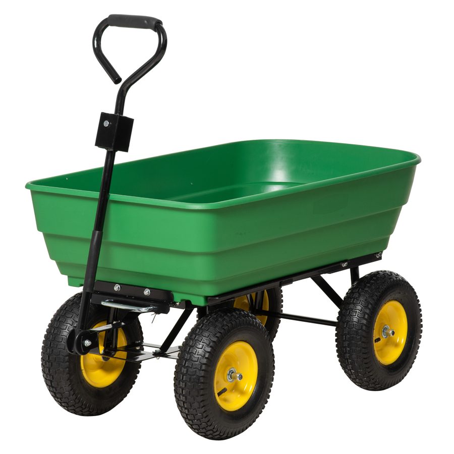 Outsunny Handgartenwagen mit kippbarer Mulde 75° 125L Max. 200 kg Tragkraft 4 Luftreifen Stahl PP Gelb Grün   Aosom von Outsunny