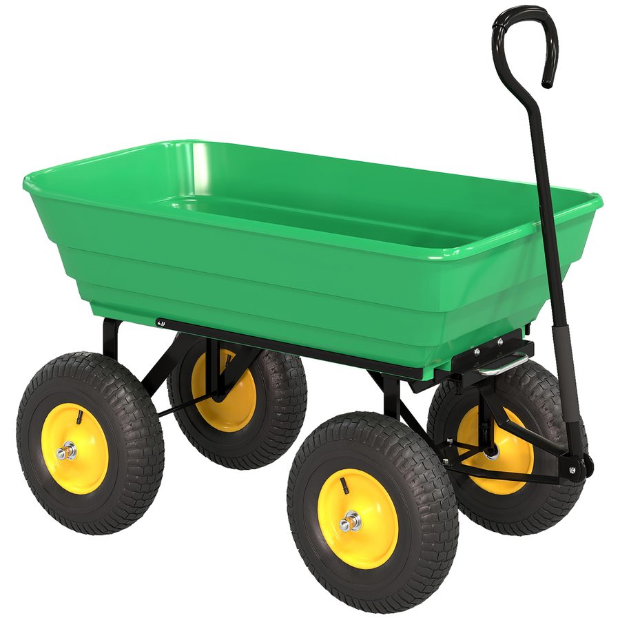 Outsunny Gartenwagen mit Kippfunktion bis 200 kg Handwagen mit 75 Liter Kunststoffwanne Ziehgriff Luftbereifung, Bollerwagen Transportwagen Gartenkarre Dumper für Gartenarbeit Rasen Dunkelgrün   Aosom von Outsunny